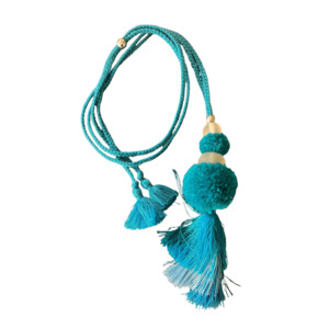 Tassels: Blue Tassel Pompom Necklace
