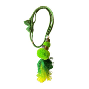 Tassels: Green Tassel Pompom Necklace