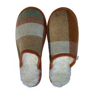 Rust Multi Plaid Large White Slippers