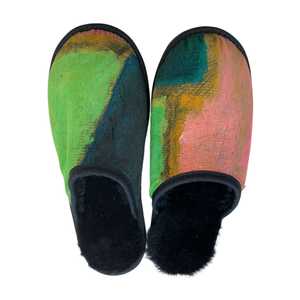 Wardrobe: Pink Green Abstract Large Black Slippers