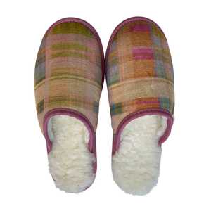 Pink Check Large White Slippers