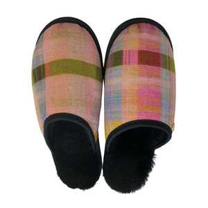 Pink and Green Large Black Slippers