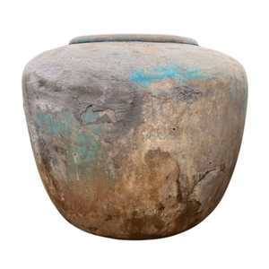 Vintage Clay Pot With Teal Accents