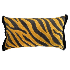 Gifts Under 201: Gold Tiger Stripe Velvet 55x35cm Cushion