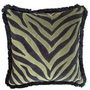 Olive Tiger Stripe velvet 55x55cm Fringed Cushion