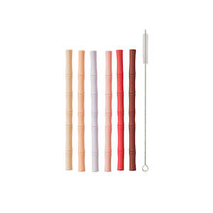OYOY | Bamboo Silicone Straw - 6pk - Cherry Red / Vanilla