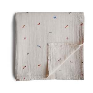Mushie | Organic Cotton Muslin Swaddle - Retro Cars
