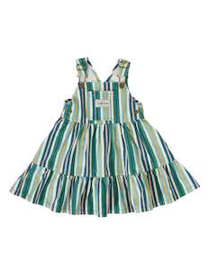 TULLY TIERED PINAFORE DRESS STRIPE EVERGREEN STRIPE | Goldie + Ace