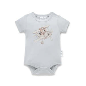 Aster And Oak: Flying Oli Bear Print Onesie | Blue | Aster & Oak