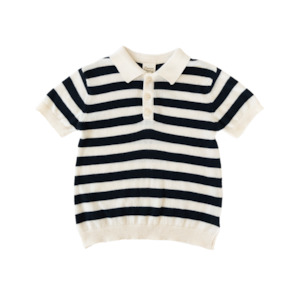 STEVIE POLO. Navy Bold Stripe | Nature Baby