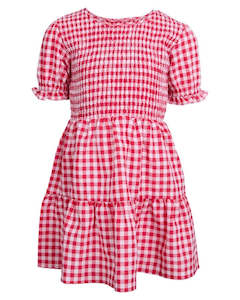 Elsa Gingham Shirred Dress - Red | Eve Girl
