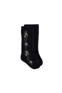 Tights Socks: Tasha Floral Jacquard Sock | Black Beauty | Jamie Kay