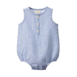 Bodysuits: CEDAR SUIT LINEN | Blue Stripe | Nature Baby