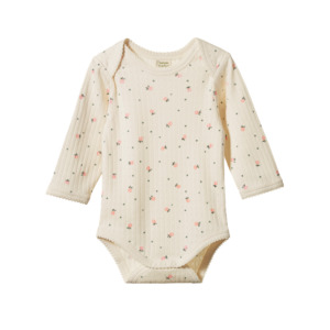 Bodysuits: LONG SLEEVE BODYSUIT POINTELLE - Posey Blossom Print | Nature Baby