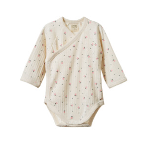 LONG SLEEVE KIMONO BODYSUIT POINTELLE. Posey Blossom Print | Nature Baby