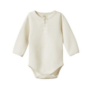 Henley Long Sleeve Bodysuit - Waffle - Natural | Nature Baby