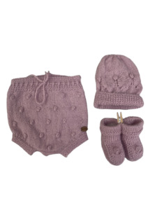 Hats Beanies 1: 0-3M Pink Alpaca Bloomers + Hat + Booties Set | Ida & Ish