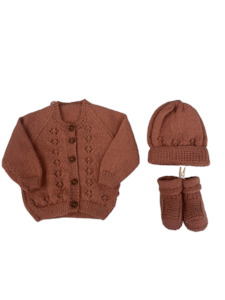 0-3M Peach Alpaca Cardigan + Hat + Booties Set | Ida & Ish