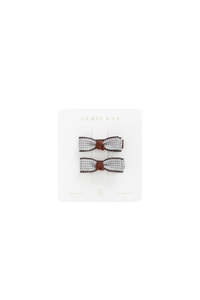Celine Hair Clip Set - Silver Blue Gingham | Jamie Kay