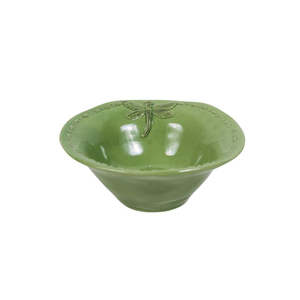 Care 1: Dragonfly Stoneware Green Salt Bowl | French Country