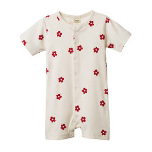 Onesies Sleepwear: SUMMER SLEEPY SUIT || FLORA RED PRINT | Nature Baby
