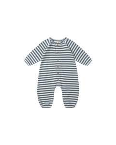 Onesies Sleepwear: WAFFLE LONG SLEEVE JUMPSUIT || OCEAN STRIPE | Quincy Mae