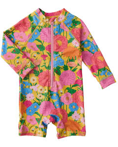 Swimwear: Follow The Sun Yellow Baby Long Sleeve Zip Bathers | Kip & Co