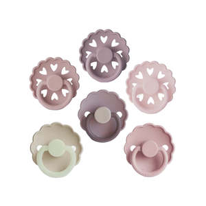 Frigg: 6-Pack Pacifiers - Round Latex - Blooming Love | FRIGG