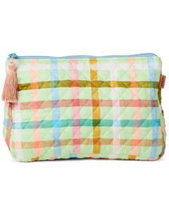 Candy Check Mint Quilted Cotton Toiletry Purse | Kip & Co