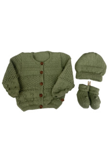 Tights Socks: 0-6M Pistachio Alpaca Cardigan + Hat + Booties Set | Ida & Ish