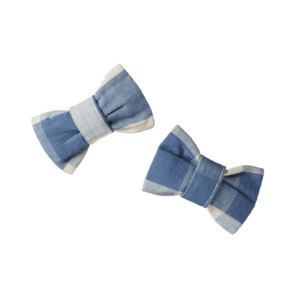 BOW HAIR CLIPS - 2 Pack - Bluebelle Check | Nature Baby