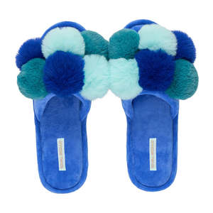 COSY LUXE Slippers - Pom Pom - Multi Blue | Annabel Trends
