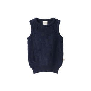 Tops: MERINO KNIT VEST - Navy Chunky Knit | Nature Baby
