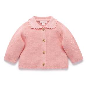 Tops: Crochet Collar Cardigan - Blush Melange | Purebaby