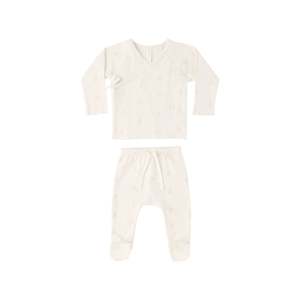 Bottoms: Wrap Top + Footed Pant Set - Bunnies - Natural | Quincy Mae