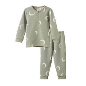Onesies Sleepwear: 2PC LONG SLEEVE WAFFLE PYJAMAS - Crescent Print | Nature Baby