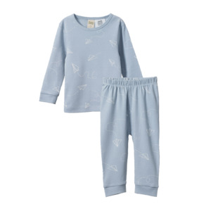Onesies Sleepwear: 2PC LONG SLEEVE PYJAMAS - Paper Planes Print | Nature Baby