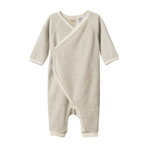 Bodysuits: KIMONO STRETCH & GROW TERRY - Nettle Pinstripe | Nature Baby