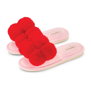 COSY LUXE Slippers Pom Pom - Cherry Red | Annabel Trends
