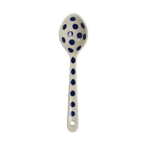 Care 1: Spoon 16 cm - White/Blue Spot | Polish Ceramics