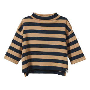 Tops: Turtle Neck - Navy/Caramel Stripe | Nature Baby