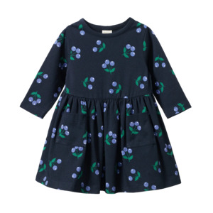 Dresses Skirts: Long Sleeve TWIRL DRESS - Winter Berry Navy Print | Nature Baby