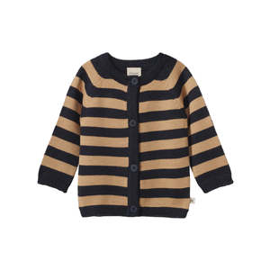 Merino Knit Cardigan - Navy/Caramel Stripe | Nature Baby