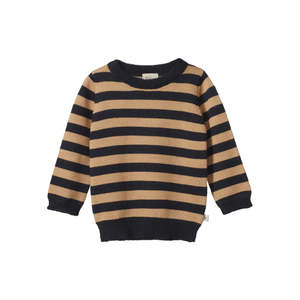 MERINO KNIT PULLOVER - Navy/Caramel Stripe | Nature Baby