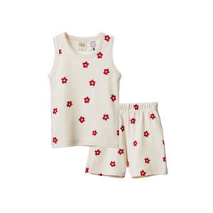 Onesies Sleepwear: SINGLET PYJAMA SET || FLORA RED PRINT | Nature Baby