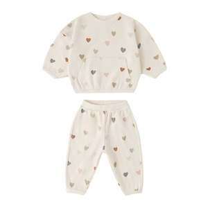 Waffle Sweater Set || Confetti Hearts - Natural | Quincy Mae