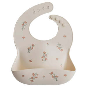 Silicone Baby Bib - Pink Flowers | Mushie