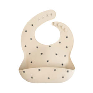 Mushie: Silicone Baby Bib - Black Daisy | Mushie