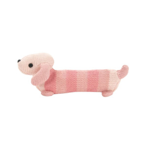 Play: Hand Rattle Knit - Dachshund Pink | Annabel Trends