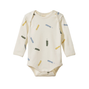 Bodysuits: LONG SLEEVE BODYSUIT - Pencil Print Natural | Nature Baby